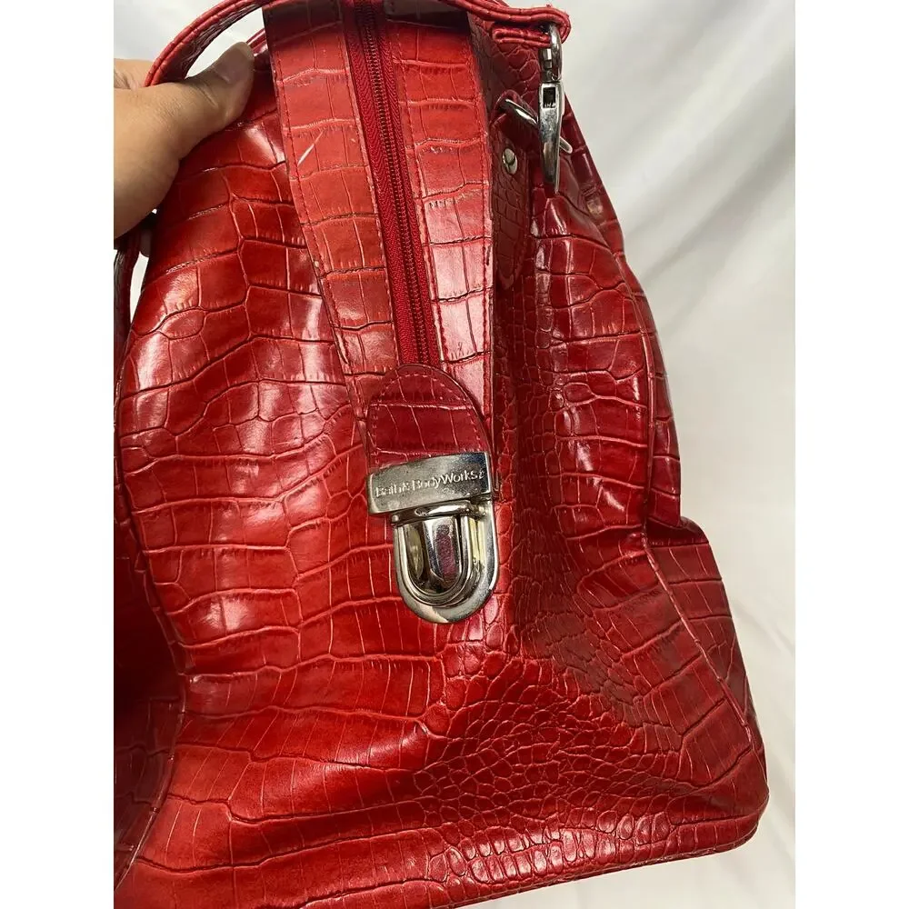 Vintage Bath And Body Works Duffle Bag Overnight Tote Red Faux Leather Alligator